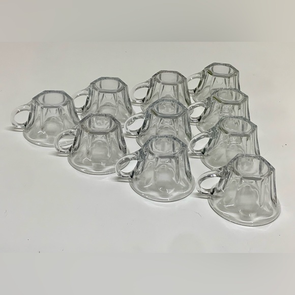 Lot of 10 Great Depression Era Vintage Hexagonal Flat Bottom Glass Punch Cups - Picture 9 of 16